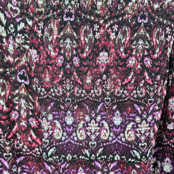 J. Jill Blouse Women's Size Small Purple Black Mixed Print Smocked Bodice - Picture 4 of 14